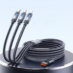 Nylon Braided 3 In 1 Mobile Phone Data Cable, Smart And Safe Chip Luminous Mobile Phone Charging Cable, Car-Mounted Mobile Phone Universal Mobile Phone Data Cable Supports Apple PD Fast Charging