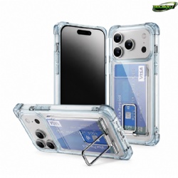 Eco-Friendly TPU + Acrylic Clear iPhone Case with Stand & Card Holder | Four-Corner Shockproof